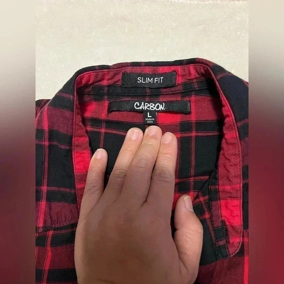Carbon Slim Fit Plaid Button Down Shirt Size Large - Picture 2 of 4
